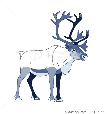 Stylized Reindeer Illustration with Antlers in Blue and White Theme Stylized Reindeer Illustration with Antlers in Blue and White Theme 131821450