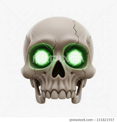 Gray Skull with Glowing Green Eyes on White Background Illustration Gray Skull with Glowing Green Eyes on White Background Illustration 131821557
