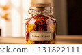Autumn Harvest Arrangement in Glass Jar with Cork Stopper Close Up Still Life 131822111