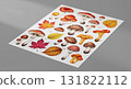 Overhead View of Mushroom and Leaf Sticker Sheet on Neutral Background 131822112