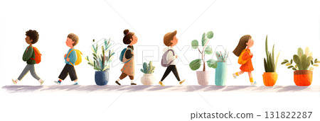 精力充沛地行走的孩子(手繪插圖) 精力充沛地行走的孩子(手繪插圖) 131822287