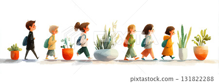 精力充沛地行走的孩子（手繪插圖） 131822288