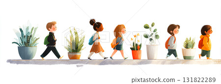 精力充沛地行走的孩子(手繪插圖) 精力充沛地行走的孩子(手繪插圖) 131822289