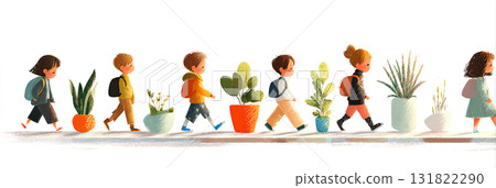 精力充沛地行走的孩子（手繪插圖） 131822290