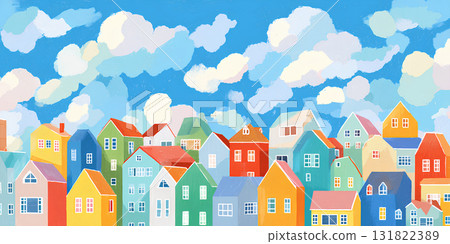 藍天和有趣的城鎮建設（水彩畫） 131822389