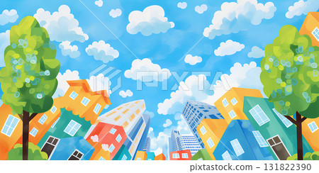 藍天和有趣的城鎮建設(水彩畫) 藍天和有趣的城鎮建設(水彩畫) 131822390