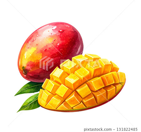 切開的芒果水彩插圖 131822485