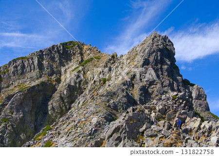 從北阿爾卑斯山的鉾脊眺望奧穗高岳及其南側山脊 131822758