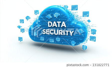 Cloud graphic illustrating data security concepts with visual icons representing digital protection and information safety 131822771