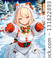 Christmas image: Cute girl in Santa costume smiling in the snow, anime-style illustration, manga, AI-generated 131822893