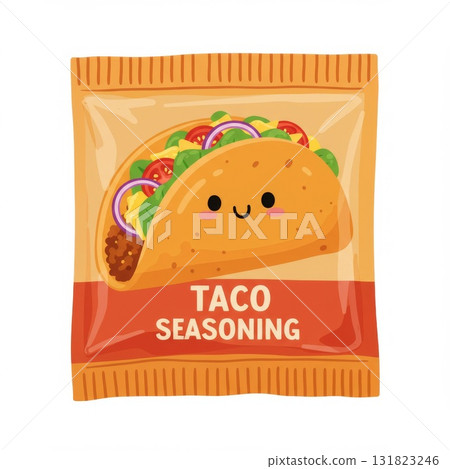 Cute Cartoon Taco Seasoning Packet Illustration 131823246