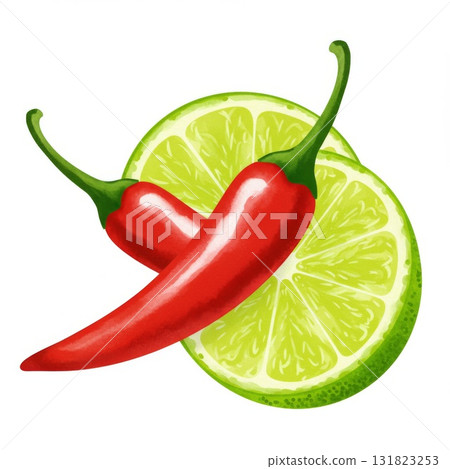 Red Chili Peppers and Lime Slices Red Chili Peppers and Lime Slices 131823253