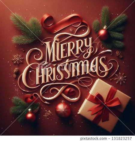 栗色背景上平靜的聖誕快樂和禮物的插圖 131823257