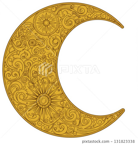 Ornate Gold Crescent Moon Design 131823338