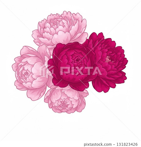 Pink and Red Peony Blossom Closeup 131823426