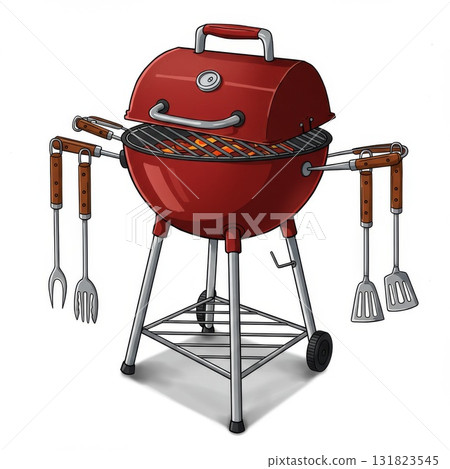 Red Kettle Grill with Utensils Red Kettle Grill with Utensils 131823545