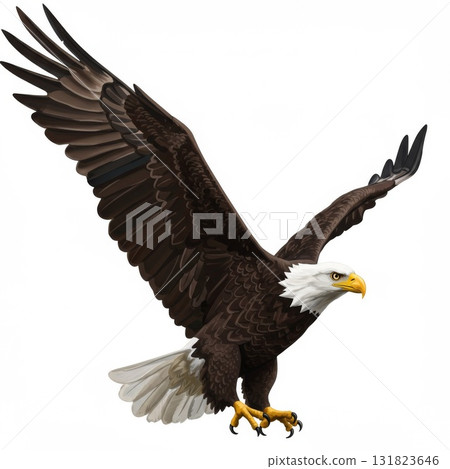 Brown and White Eagle in Flight Against White Background 131823646
