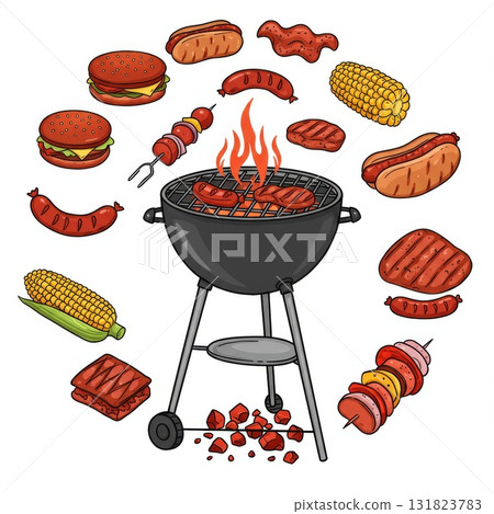 Summer Barbecue Grill with Assorted Meats and Vegetables Summer Barbecue Grill with Assorted Meats and Vegetables 131823783