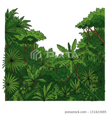 Lush Green Tropical Jungle Landscape Illustration Lush Green Tropical Jungle Landscape Illustration 131823895