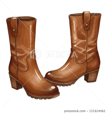 Pair of Brown Leather Ankle Boots Illustration 131824062
