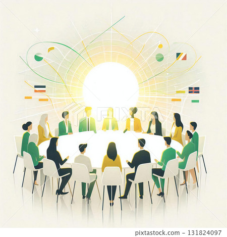 Illustration of a roundtable discussion on global issues / Light of multilateral cooperation and solutions 131824097
