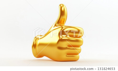 Golden thumbs up symbol representing approval and positivity in a minimalist setting 131824653