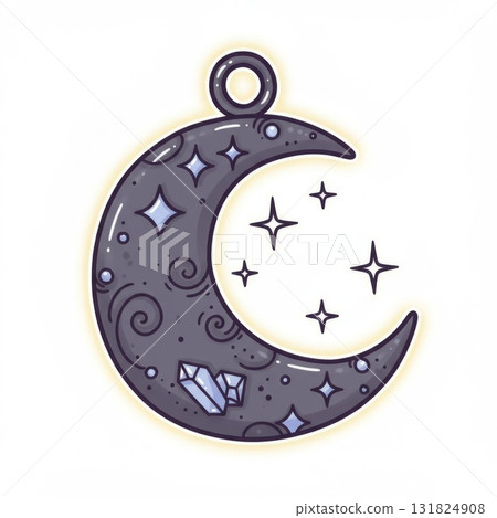 Crescent Moon Charm with Crystals and Stars 131824908