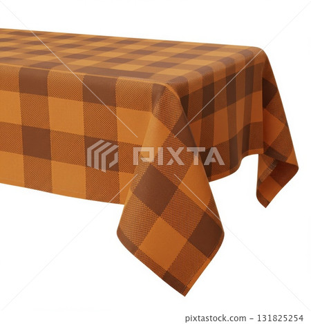 Orange and Brown Checkered Tablecloth on a Table Orange and Brown Checkered Tablecloth on a Table 131825254