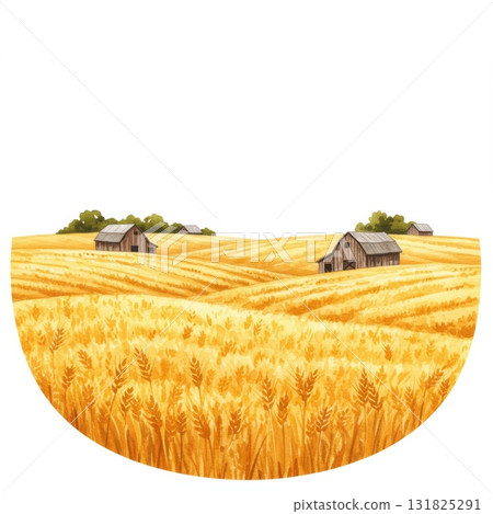 Golden Wheat Field with Rustic Barns 131825291