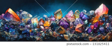 Colorful crystal formation showcasing vibrant hues and intricate structures in a natural setting 131825411