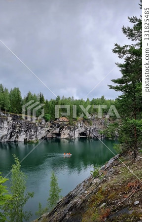 Tourist Boat Crossing Sortavala's Marble Lake. Tourist Boat Crossing Sortavala's Marble Lake. 131825485