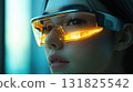 Innovative eyewear displays futuristic design with vibrant yellow lenses and sleek frames 131825542