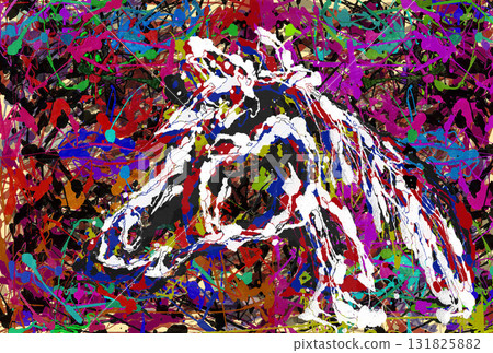 新年賀卡藝術抽象畫無問候暖色2026令和八馬波洛克風格 131825882