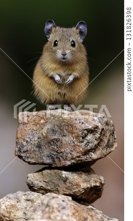 Adorable Small Brown Rodent Standing Proudly on Stacked Rocks in a Natural Setting 131826398