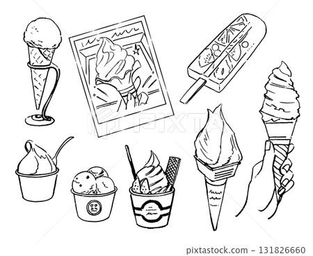 Soft serve ice cream or popsicles in cones or cups 131826660