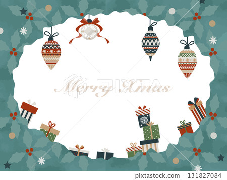 帶有冬青圖案和裝飾品的聖誕框架材料 帶有冬青圖案和裝飾品的聖誕框架材料 131827084