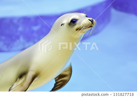 Graceful Sea Lion Swimming in Clear Blue Water at an Aquarium Exhibiting Marine Life 131827718