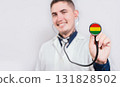 Doctor showing stethoscope with Bolivia flag. Bolivia national healthcare concept 131828502