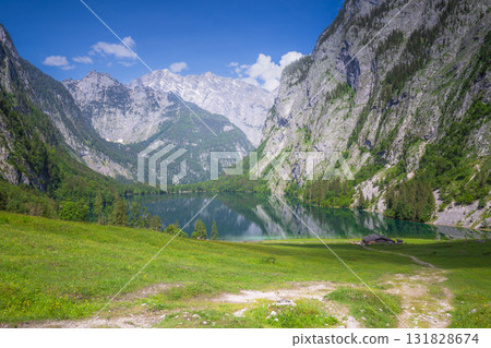 Mountain valley with tracks near Obersee lake in Berchtesgaden National Park Mountain valley with tracks near Obersee lake in Berchtesgaden National Park 131828674