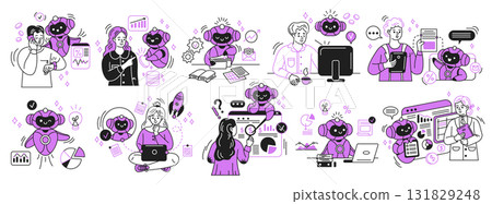 Robots and People in Business Activities Graphic 131829248