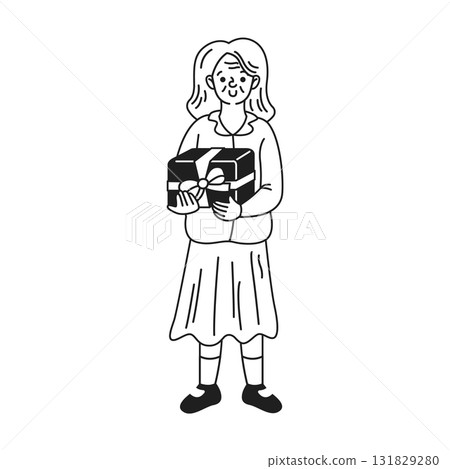 Happy Woman Holding Gift Box Illustration Happy Woman Holding Gift Box Illustration 131829280