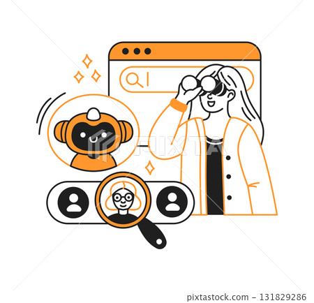 Illustration of Person Interacting with AI in Search Context Illustration of Person Interacting with AI in Search Context 131829286