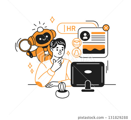 HR Technology Illustration with Robot and Person 131829288