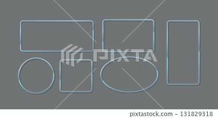 Set of Metallic Blue Geometric Shapes on Gray Background 131829318