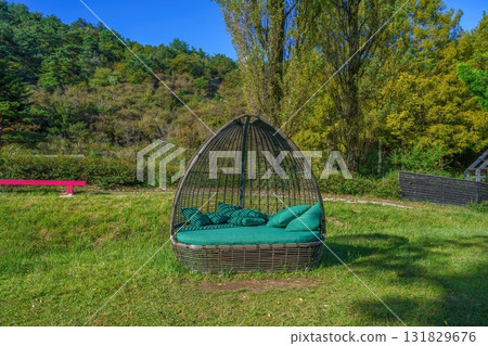 Scenery of the Romance Seats set up in the lawn plaza 131829676