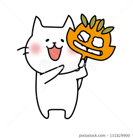 White cat with a fallen leaf mask White cat with a fallen leaf mask 131829900