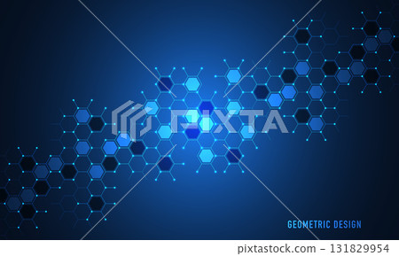 Abstract technology background and design element with hexagons pattern and geometric shapes 131829954