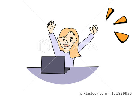 A woman who rejoices in front of a computer A woman who rejoices in front of a computer 131829956