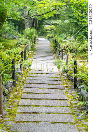 Kyoto, Sagano, Hokyo-in Temple (the graveyard of the second shogun of the Muromachi shogunate, Ashikaga Yoshiakira, and Lord Shonan) Japanese garden with moss garden, in front of Saga Shakado Hall in Ukyo Ward 131830039