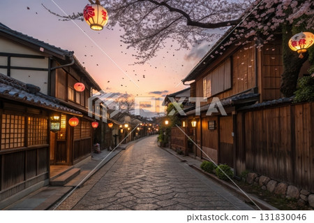 Japanese style town and street sunset time 131830046